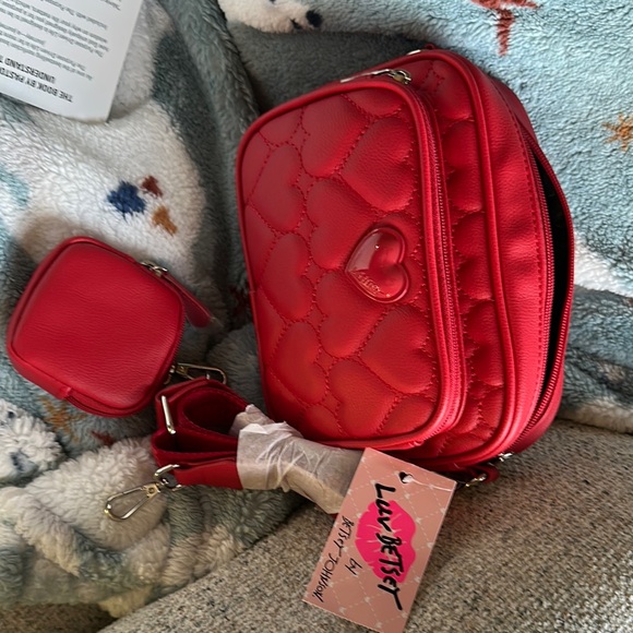 Betsey Johnson Handbags - Betsy Johnson Red Heart Quilted Crossbody Bag